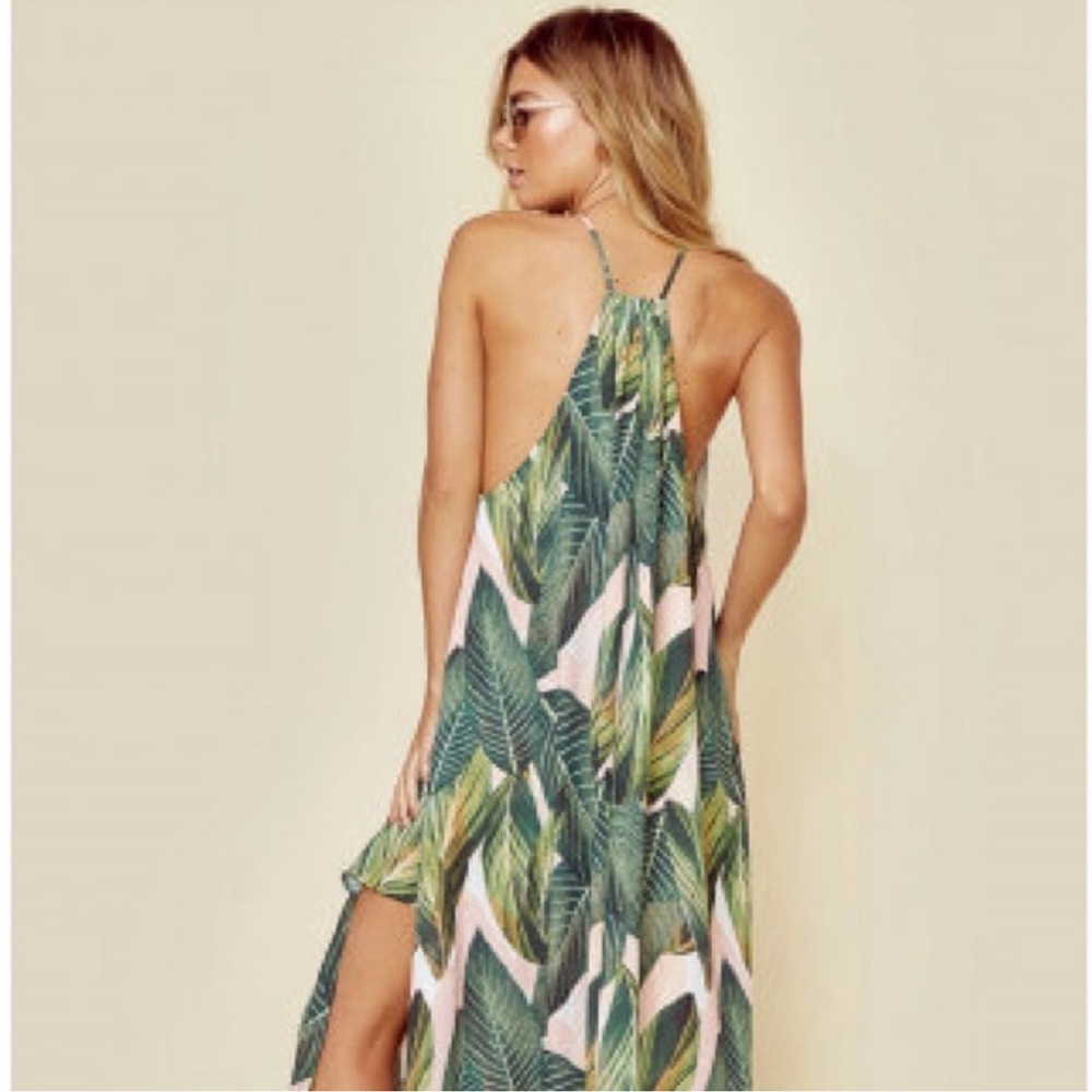 Show Me Your MuMu Green and Pink Leaf Maxi Dress